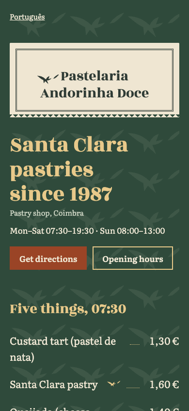 Pastry shop: Pastelaria Andorinha Doce